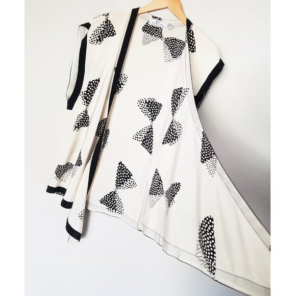 Vintage Soo Yung Lee 100% Silk Sleeveless Tie Front Kimono Vest Cardi Dot Bow 10 - Picture 10 of 13